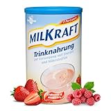 MILKRAFT Trinkmahlzeit Erdbeere-Himbeere 480g - hochkalorisch & praktisch - Pulver zur ergänzenden...