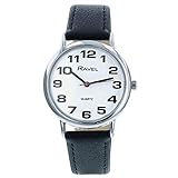 Ravel - Unisex - Armbanduhr mit großen Ziffern - Schwarzes/silbernes Ton/weißes Zifferblatt