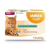 IAMS Delights Senior Katzenfutter Nass - Multipack mit Huhn und Fisch in Sauce, hochwertiges...