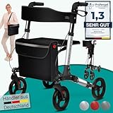 maxVitalis Rollator faltbar und leicht mit Sitz, Leichtgewicht-Reiserollator aus Aluminium, Gehhilfe...