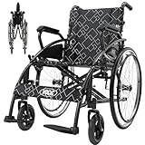 VOCIC Rollstuhl faltbar leicht bis 150kg,Doppelbremsen Klappbarer Transportrollstuhl (17.5kg) mit...